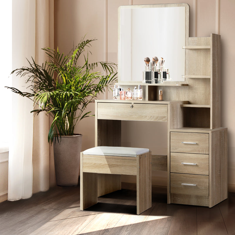 Dressing Table Stool Set 4 Drawers Oak