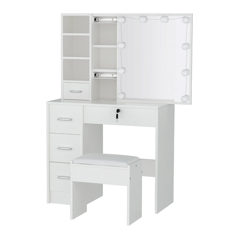Dylan White Dressing Table Set with Stool & 10 LED Bulbs