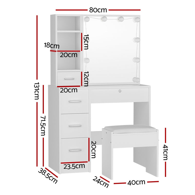 Dylan White Dressing Table Set with Stool & 10 LED Bulbs