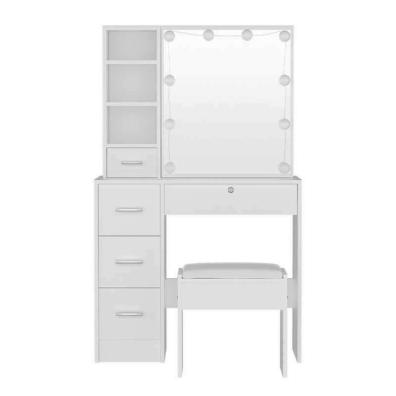 Dylan White Dressing Table Set with Stool & 10 LED Bulbs