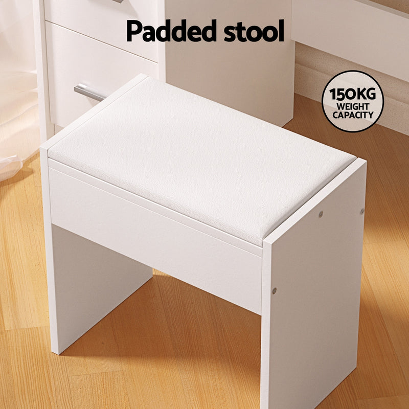 Dylan White Dressing Table Set with Stool & 10 LED Bulbs