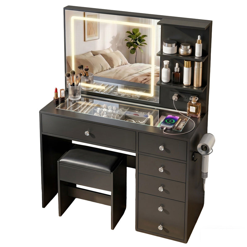 Artiss LED Vanity Dressing Table Set with Stool – Black