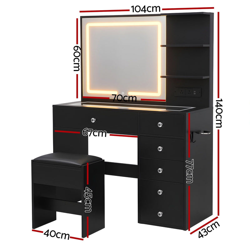 Artiss LED Vanity Dressing Table Set with Stool – Black