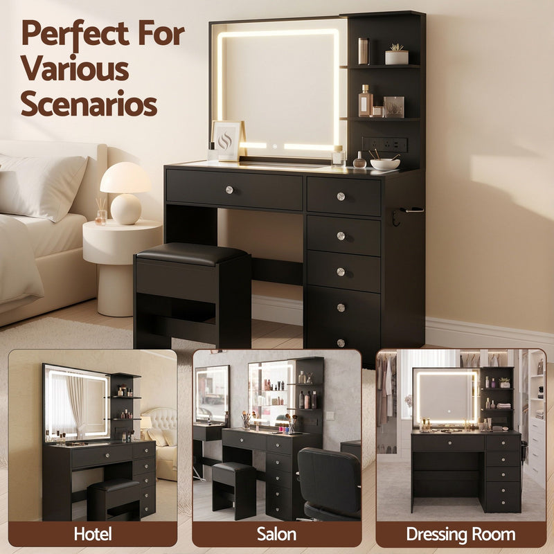 Artiss LED Vanity Dressing Table Set with Stool – Black