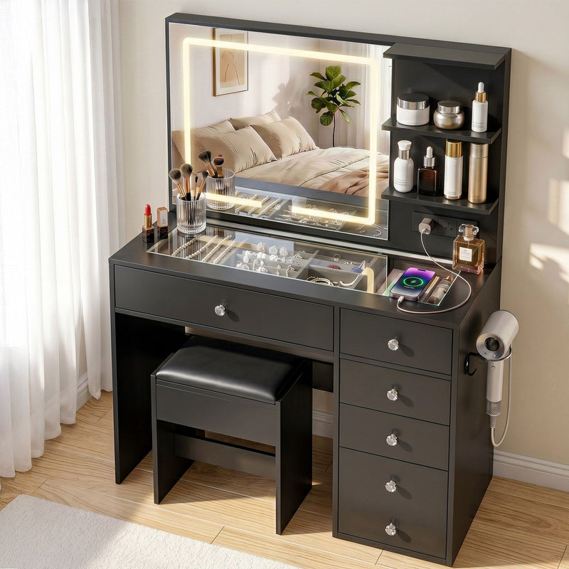 Artiss LED Vanity Dressing Table Set with Stool – Black