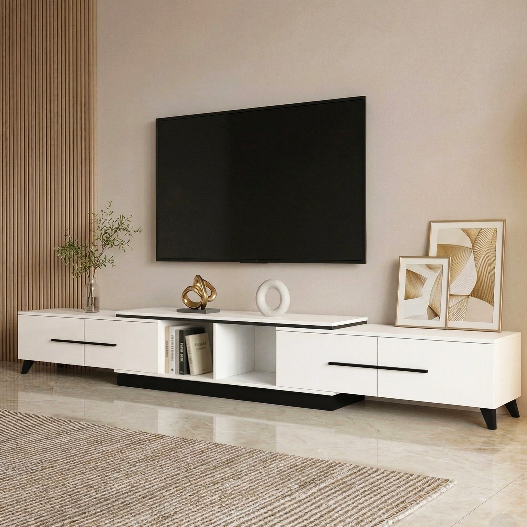 Artiss Extendable TV Cabinet – White Entertainment Unit Stand