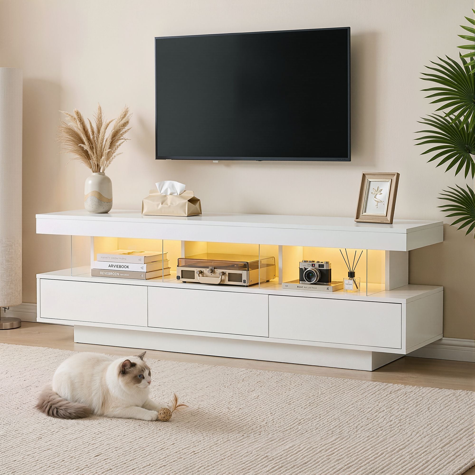 Artiss 160cm LED TV Unit with Storage Drawers – White
