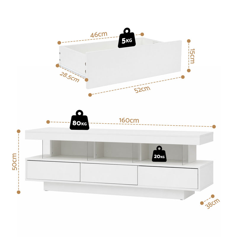 Artiss 160cm LED TV Unit with Storage Drawers – White