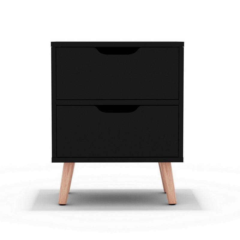 Bedside Table 2 Drawers - BODEN Black