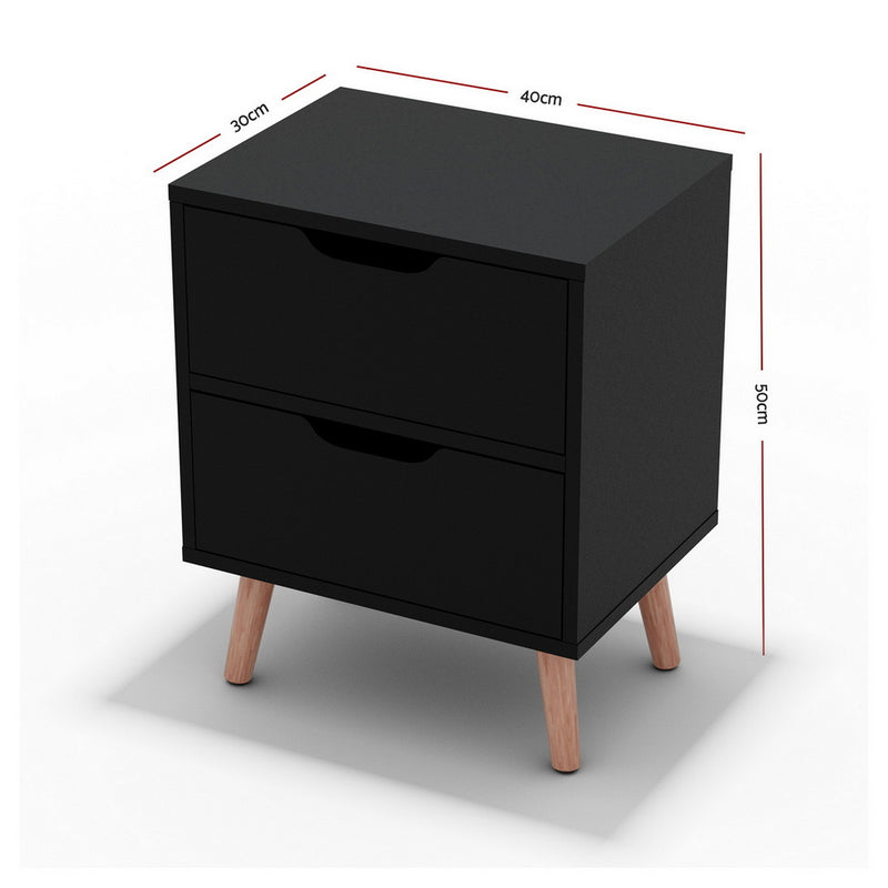 Bedside Table 2 Drawers - BODEN Black