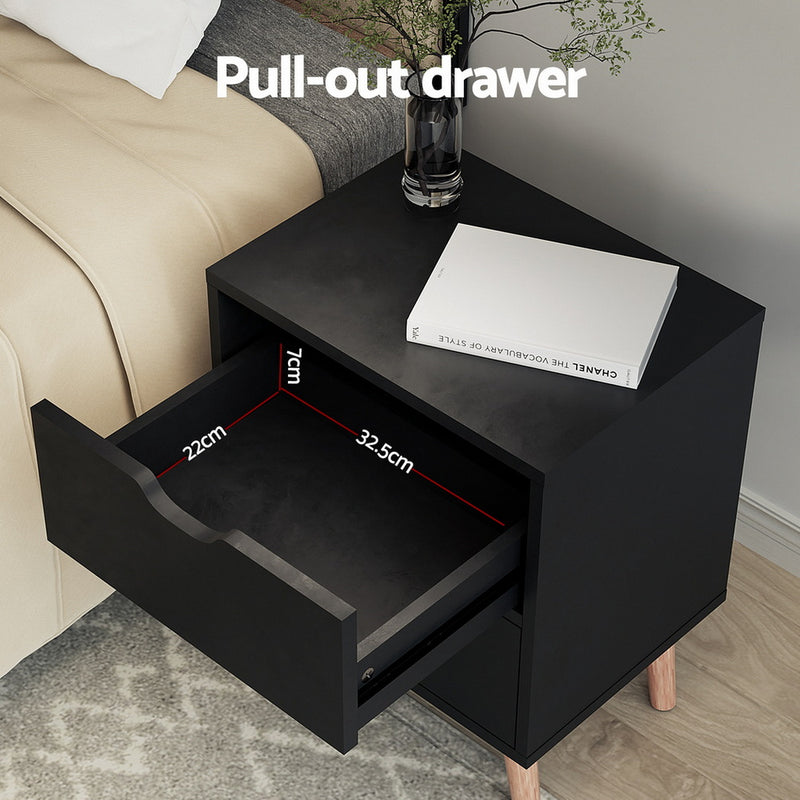 Bedside Table 2 Drawers - BODEN Black