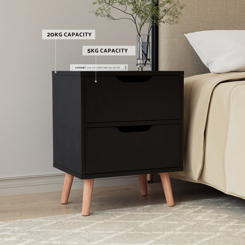 Bedside Table 2 Drawers - BODEN Black