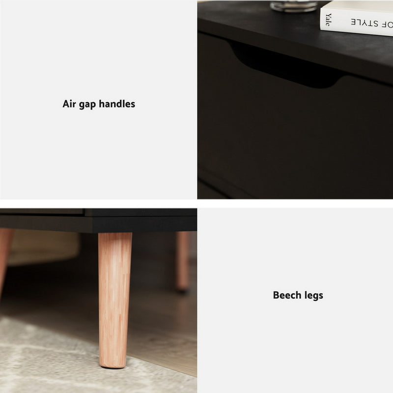 Bedside Table 2 Drawers - BODEN Black