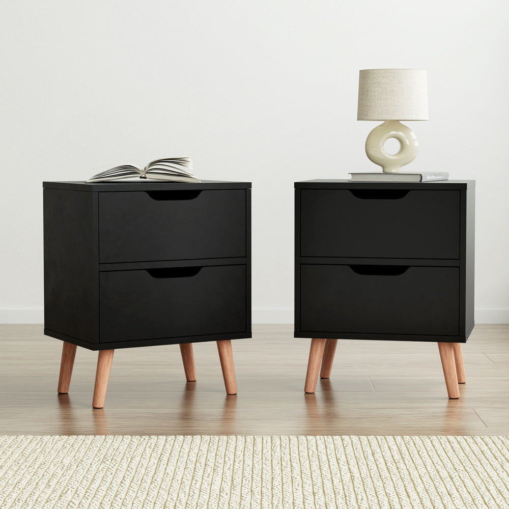 Set of 2 BODEN Black Bedside Tables – 2 Drawers