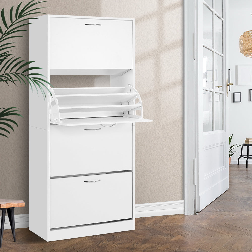 Artiss 4-Door Shoe Cabinet 60 Pairs White