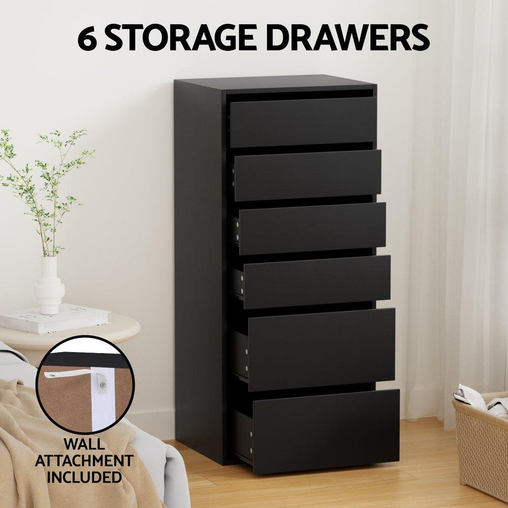 6 Chest of Drawers Dresser Tallboy Black