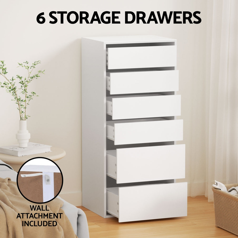 6 Chest of Drawers Dresser Tallboy White