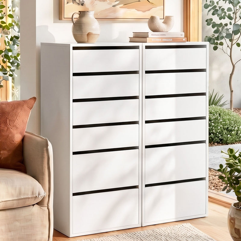 Artiss 2x 6 Drawer Tallboy Dresser Storage Cabinet White