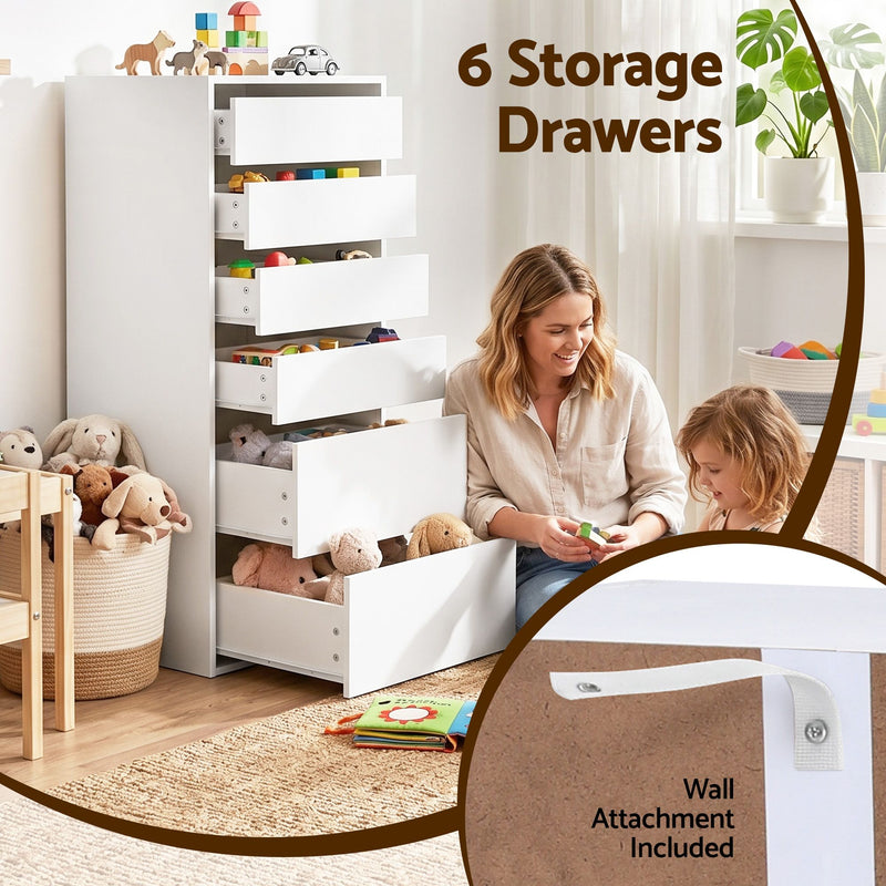 Artiss 2x 6 Drawer Tallboy Dresser Storage Cabinet White