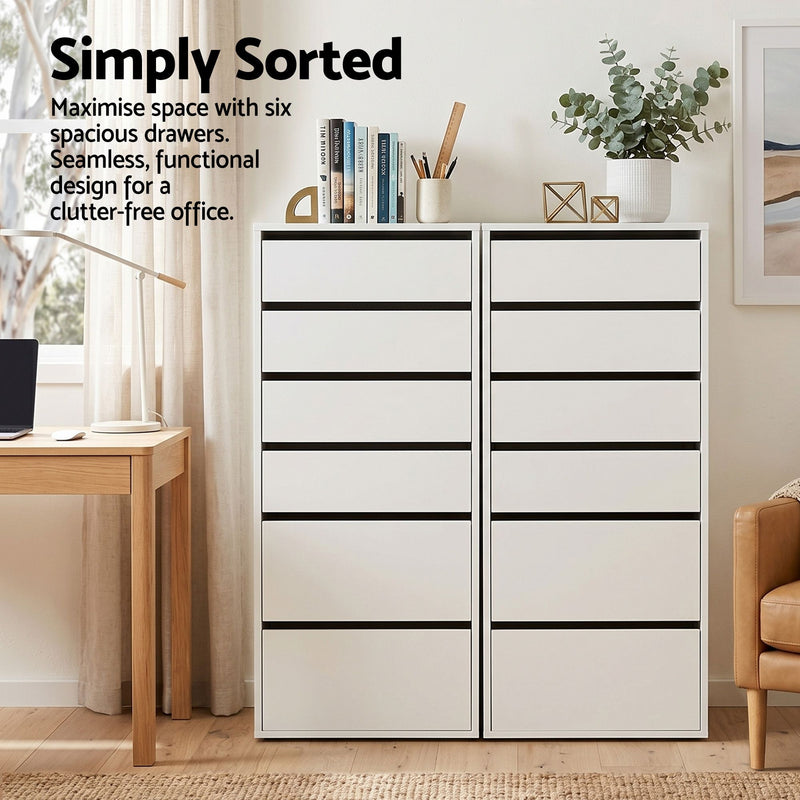 Artiss 2x 6 Drawer Tallboy Dresser Storage Cabinet White