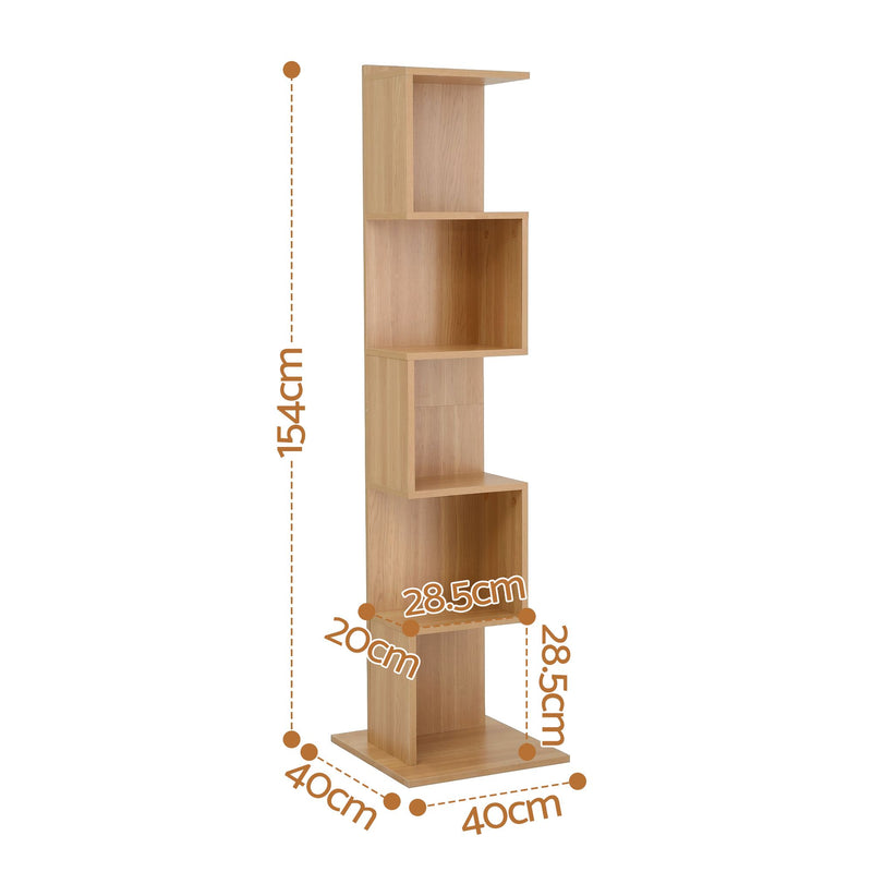 Artiss 5-Tier S-Shaped Bookshelf Bookcase – Oak