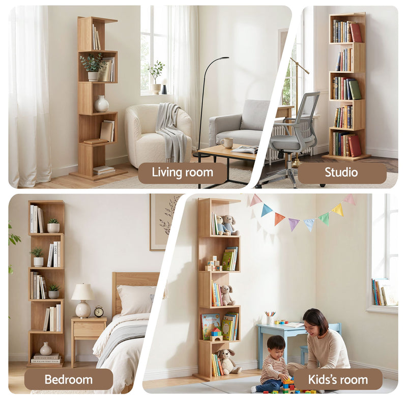Artiss 5-Tier S-Shaped Bookshelf Bookcase – Oak