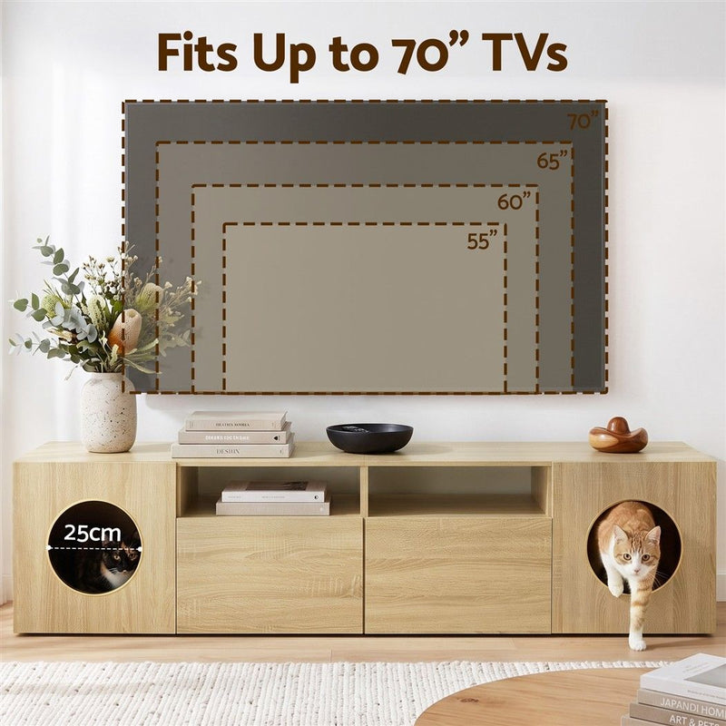 Artiss 185cm TV Unit with Cat House Storage Cabinet – Pine