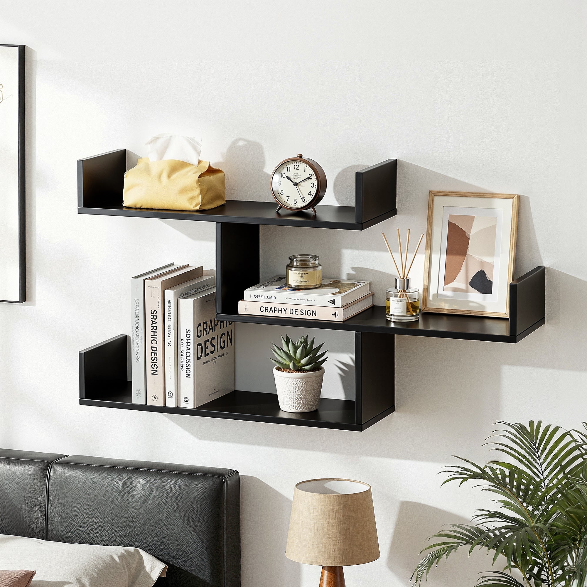Artiss 3-Tier Floating Wall Shelf – Black
