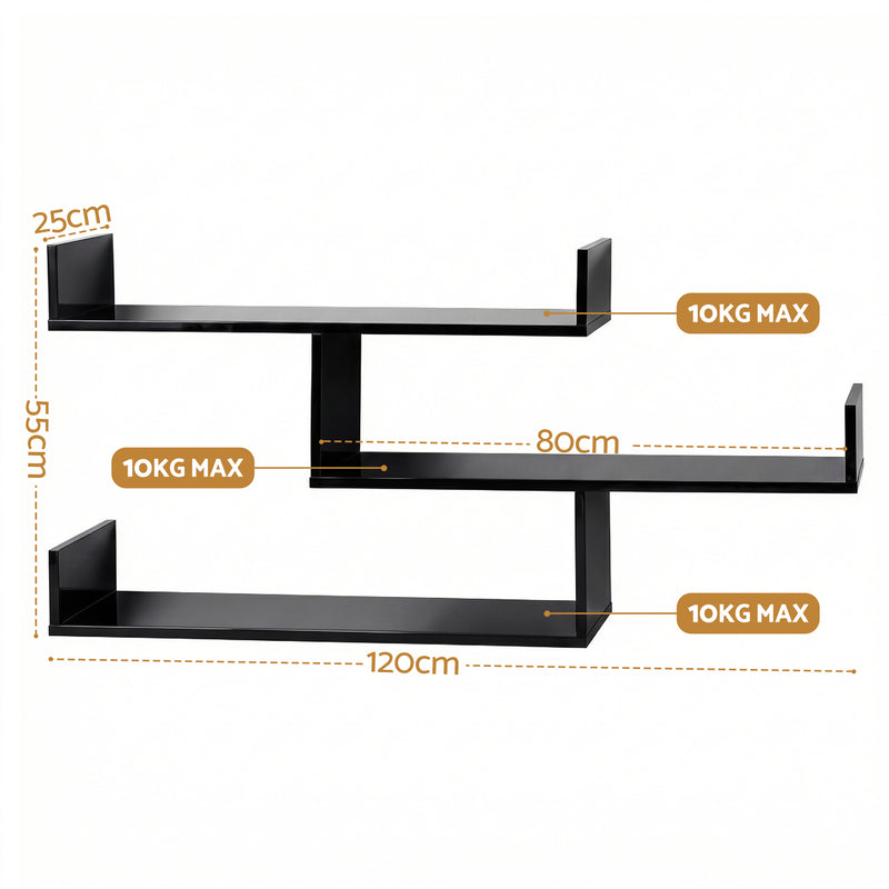 Artiss 3-Tier Floating Wall Shelf – Black