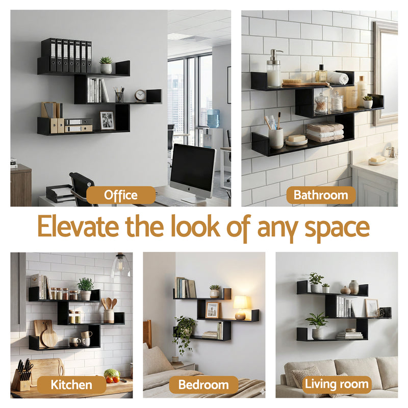 Artiss 3-Tier Floating Wall Shelf – Black