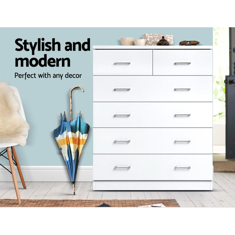 6 Chest of Drawers - ANDES White