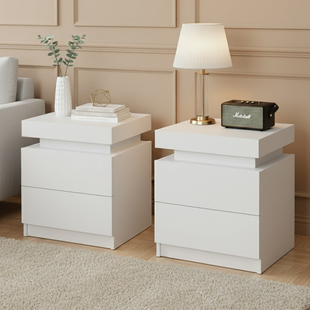 Artiss Bedside Table 2 Drawer Lift-Up Storage – White (2 Pack)
