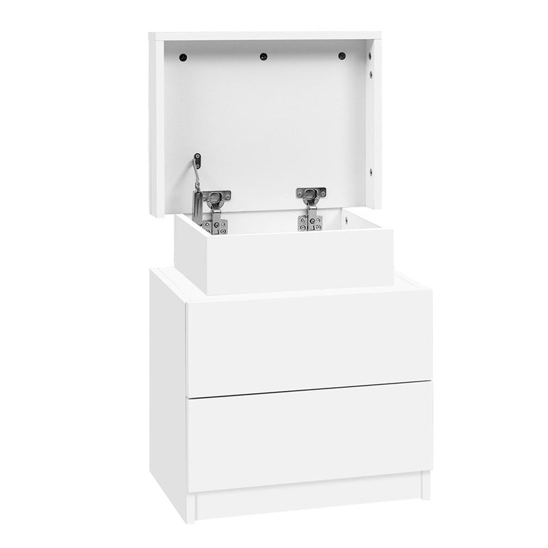 Artiss Bedside Table 2 Drawer Lift-Up Storage – White (2 Pack)