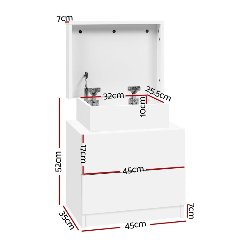 Artiss Bedside Table 2 Drawer Lift-Up Storage – White (2 Pack)