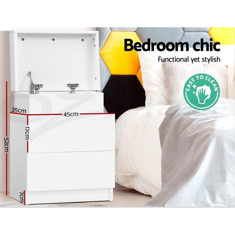 Artiss Bedside Table 2 Drawer Lift-Up Storage – White (2 Pack)