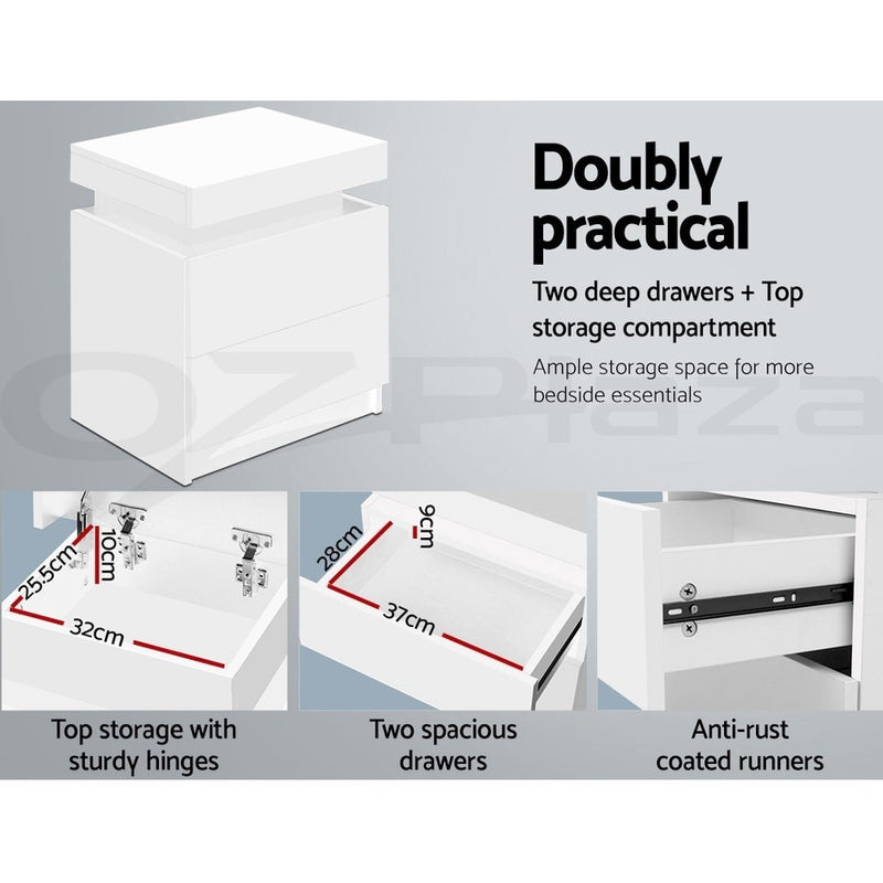 Artiss Bedside Table 2 Drawer Lift-Up Storage – White (2 Pack)