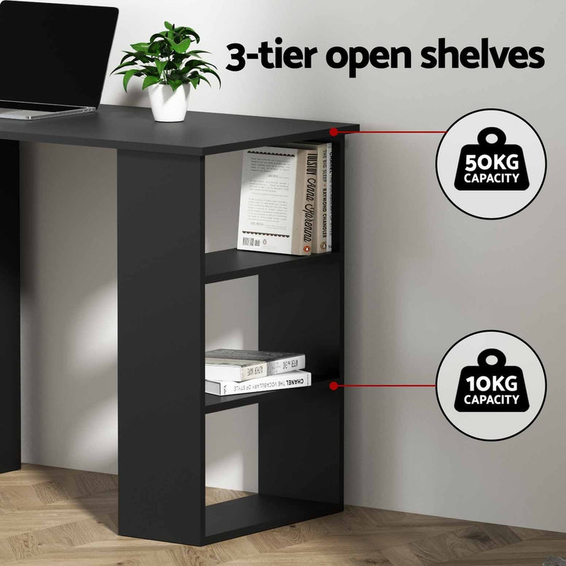 Computer Desk Drawer Shelf Cabinet Black 120CM