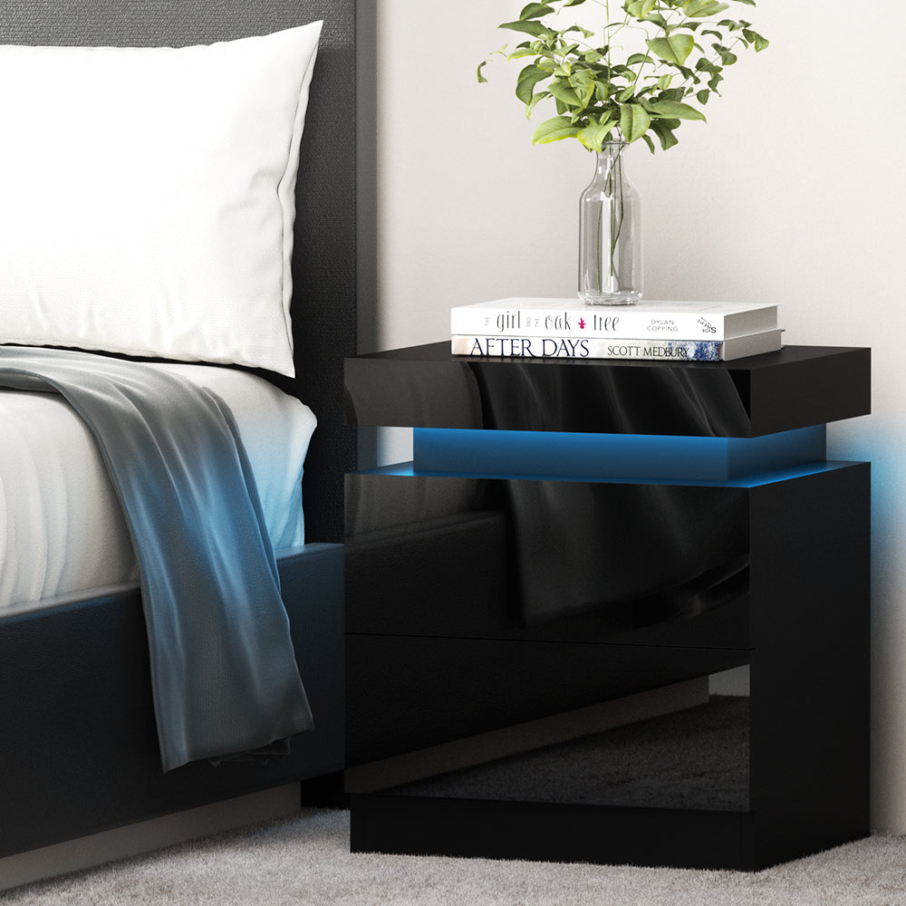 Bedside Table 2 Drawers Lift-up Storage - COLEY Black
