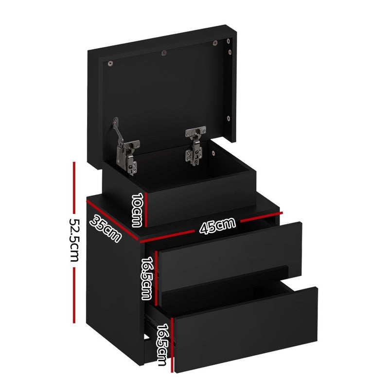 Artiss COLEY LED Bedside Table 2 Drawer Lift-Up Storage – Black (2 Pack)