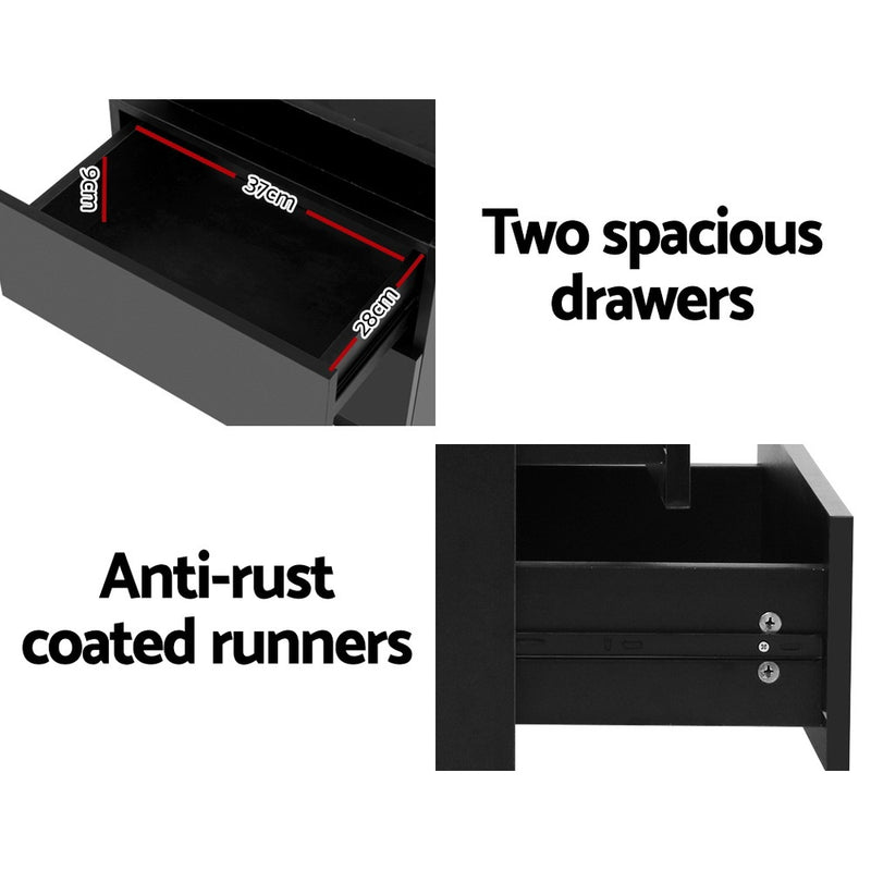 Artiss COLEY LED Bedside Table 2 Drawer Lift-Up Storage – Black (2 Pack)