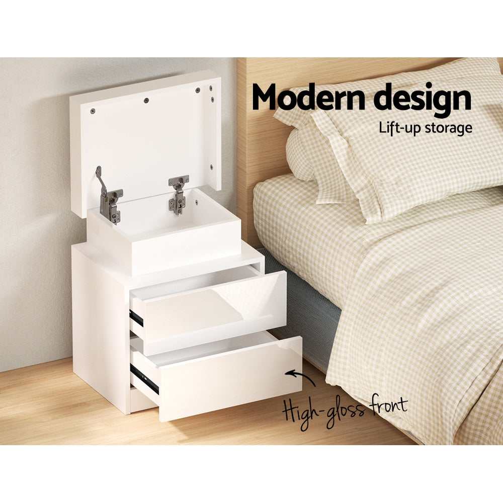 Coley Bedside Table – White with Lift-Up Storage