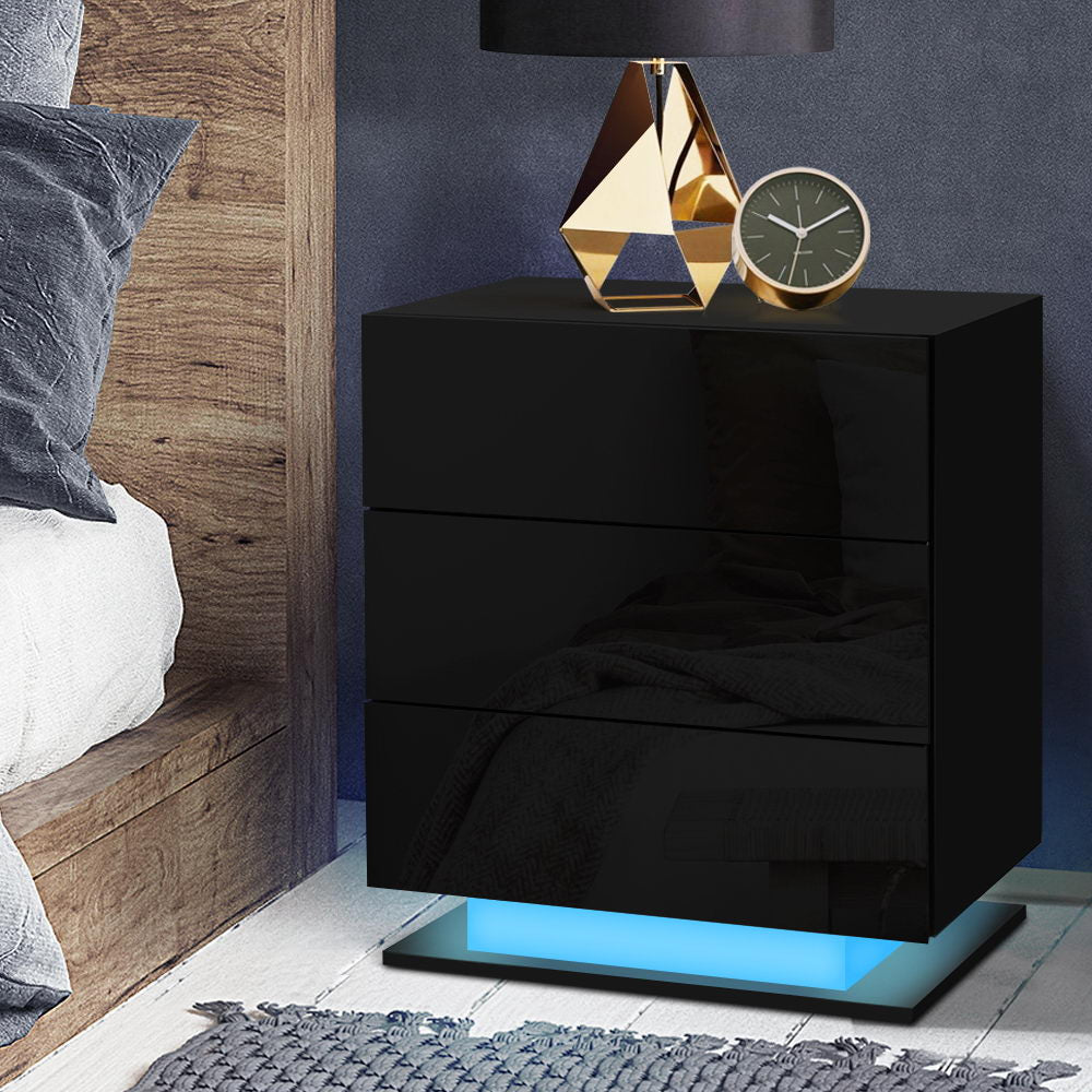 Bedside Table 3 Drawers - MORI Black