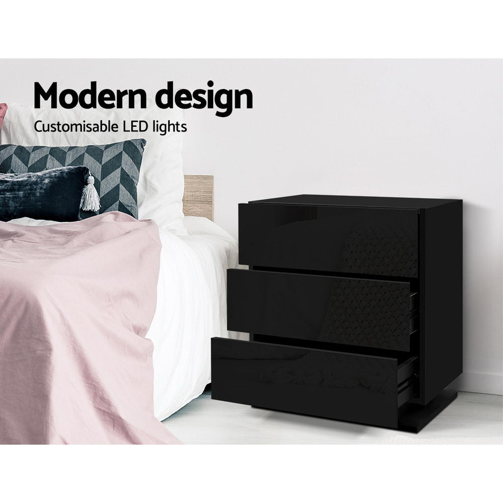 Bedside Table 3 Drawers - MORI Black