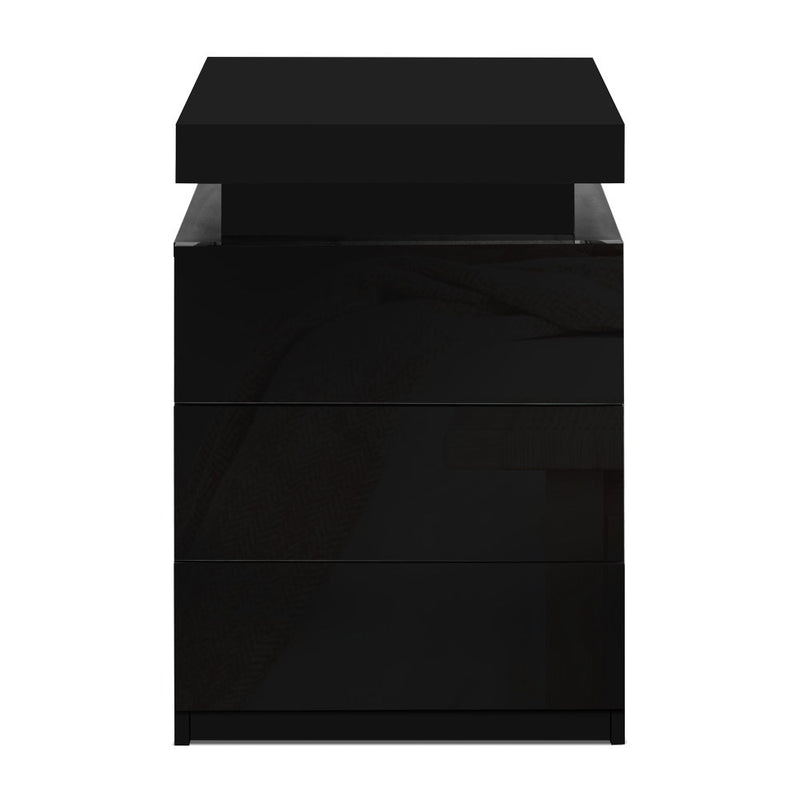 LED Bedside Table 3 Drawers - COLEY Black