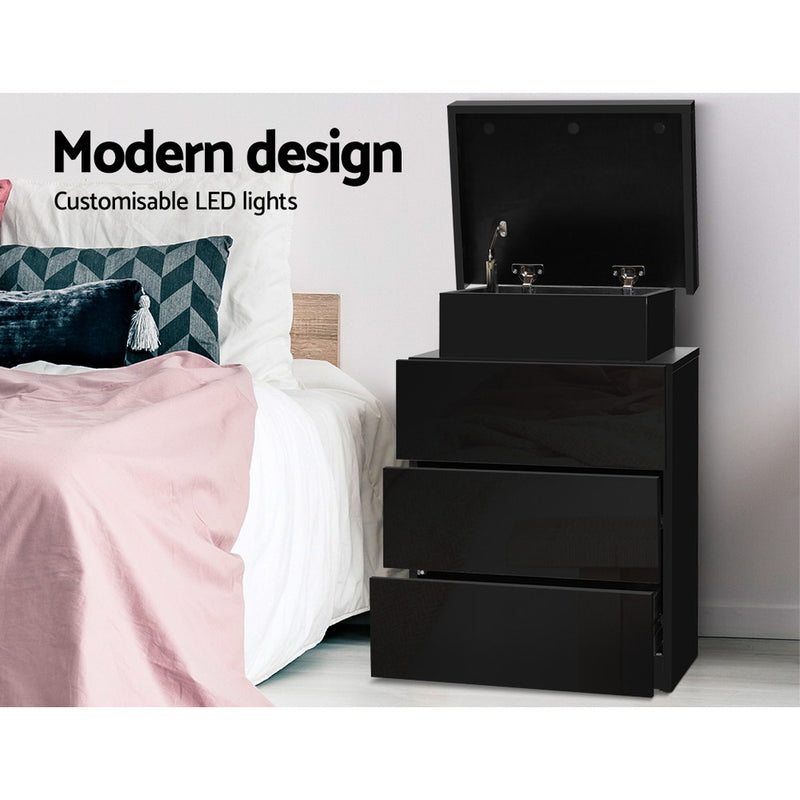 LED Bedside Table 3 Drawers - COLEY Black