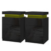 Artiss COLEY LED Bedside Table 3 Drawer – Black (2 Pack)