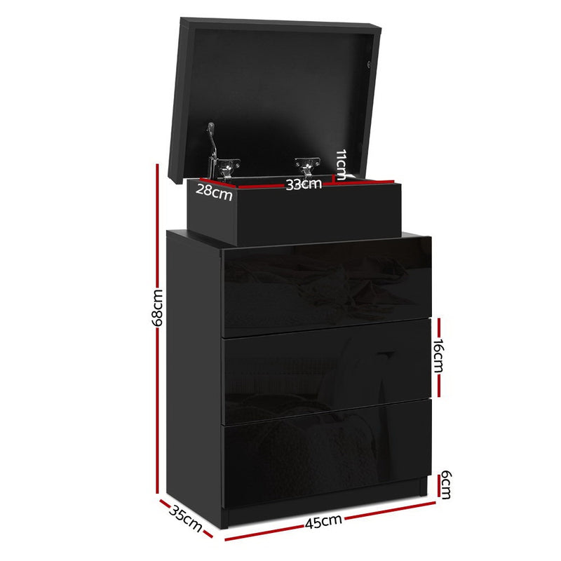 Artiss COLEY LED Bedside Table 3 Drawer – Black (2 Pack)