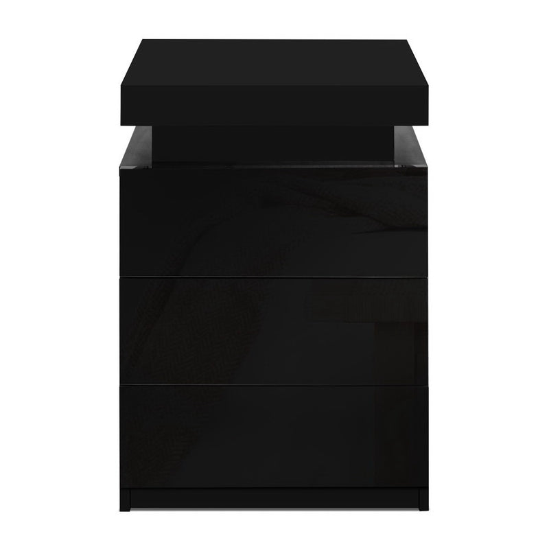 Artiss COLEY LED Bedside Table 3 Drawer – Black (2 Pack)