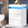 LED Bedside Table 3 Drawers - COLEY White