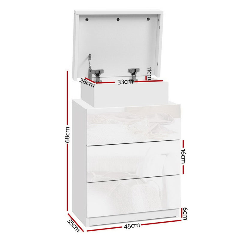 Artiss COLEY LED Bedside Table 3 Drawer – White (2 Pack)